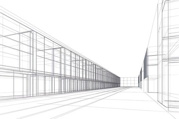 Modern architectural sketch of sleek glass building exterior