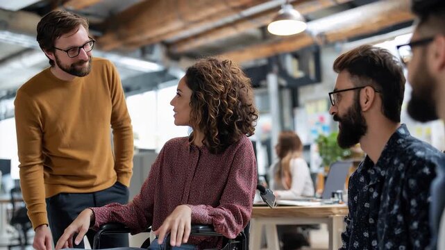 Diverse and inclusive team members engage in lively planning session in modern office setting with a focus on collaboration and creativity among colleagues