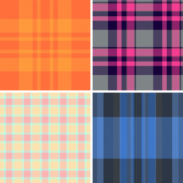 Plaid pattern set created for designers and textile engineers. Vector patterns suit fabric production, fashion lines, home textiles, and digital visualization.