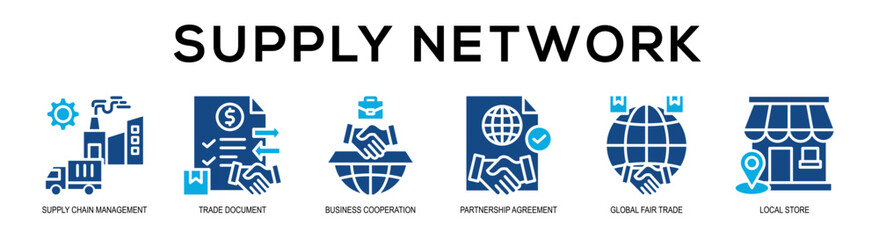 Fototapeta premium Glyphcolor - Supply Network web banner vector illustration concept