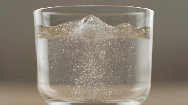Close-up of effervescent tablet dissolving in water, creating numerous bubbles