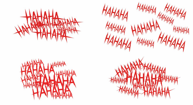 Red vector graphic illustration of scattered chaotic laughter sound effects