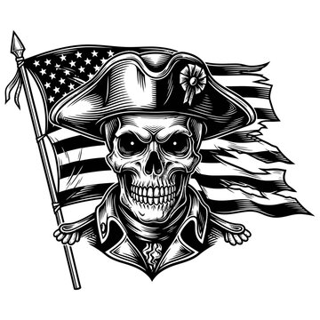 Skull pirate captain with American flag.