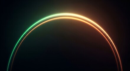 Obraz premium Vibrant neon arch glowing with green and orange light against a dark background.