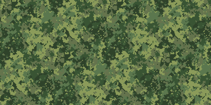 Abstract digital camouflage pattern.  Versatile textured background ideal for military, tactical, gaming, or fashion designs.  Subtle yet striking, this pixelated design offers a blend of green hues.