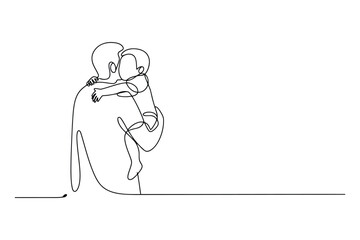 Obraz premium Minimalist black and white line of an carrying a child on their back in monochrome line black and white