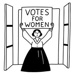 Obraz premium Detailed Line Art of a Suffragette Holding a Sign, Advocating for Women's Rights and Gender Equality, Suitable for Historical Presentations and Educational Resources.