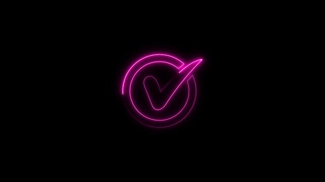 Neon pink checkmark symbol on black background confirmation approved check mark confirmation symbol approved neon sign