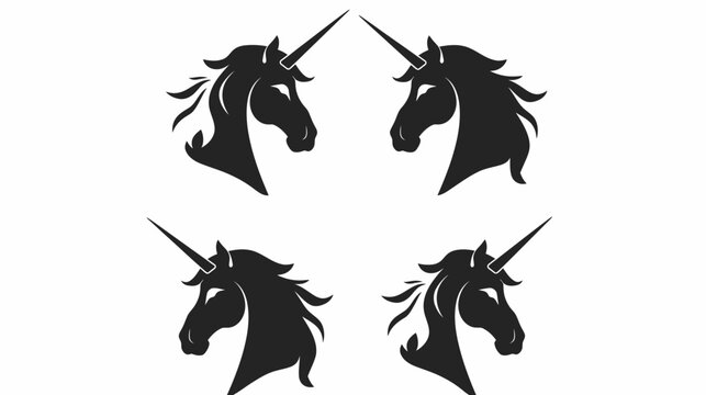 A symmetrical composition of four stylized, dark silhouettes of mythological creatures