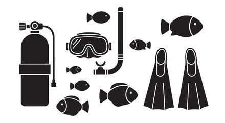 Scuba diving equipment and fish vector illustration for marine exploration and underwater adventure activities © microwar