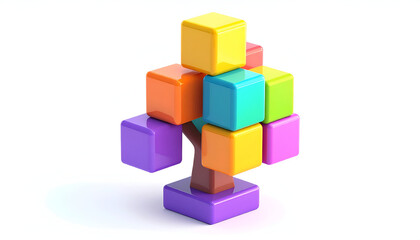 Obraz premium Colorful toy blocks stacked in tree shape playful arrangement on white background