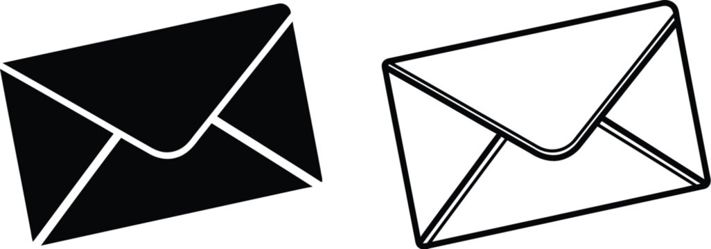 Modern minimalist email envelope icons set isolated on transparent background, Vector