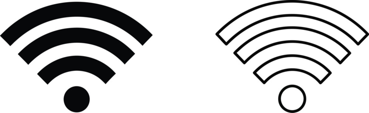 Set of 2 WiFi signal icons vector, featuring a solid black filled design and a black outline version, ideal for web, app, and network interface designs.