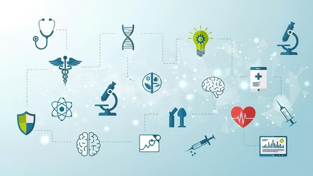 Medical Science Technology Healthcare Icons Network Background.