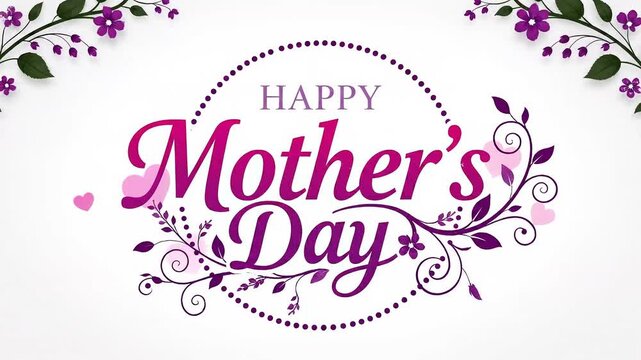 Happy Mother's Day text with floral accents and dotted circle