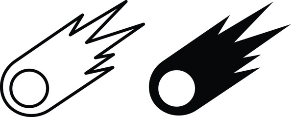 Black and white outline and solid silhouette of a comet with trailing tail meteor space astronomy © MD. ABDUL BATEN