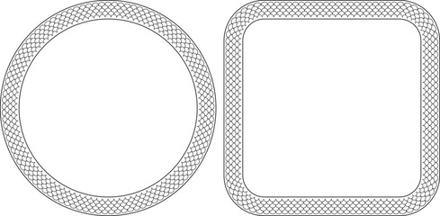 Elegant frames with intricate fish scale patterns in circular and rounded square shapes © Sutana