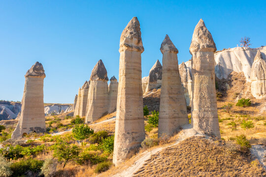 View of Love valley near Goreme village, Cappadocia, Turkey