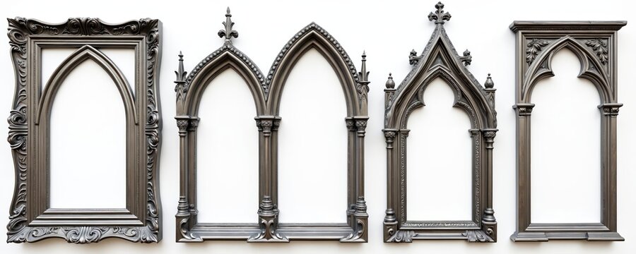 Ornate silver gothic frames offer vintage appeal for art display. Decorative borders frame photos, mirrors, paintings with classic elegance, creating striking visual presentation for interior design