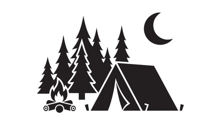 Camping under starry night sky in serene forest with tent and campfire © Sakib