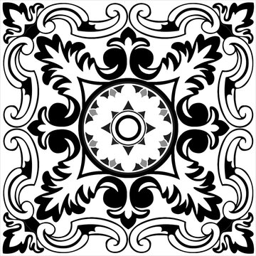seamless geometric floral black and white pattern design ornament