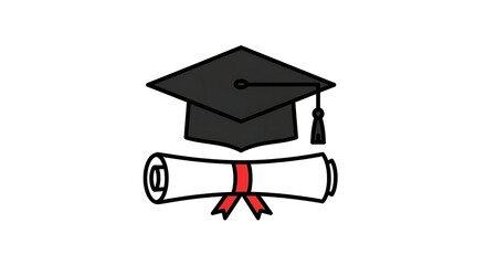 Graduation cap and rolled diploma icon, academic degree vector symbol