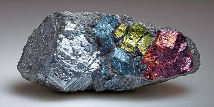 Iridescent Peacock Ore Metallic Mineral Specimen, ai generated.
