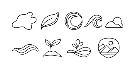 Obraz premium Nature and environment icon set. eco-friendly and minimalist outline icons collection