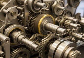 Fototapeta premium Intricate assembly of mechanical gears and cogs in close-up view