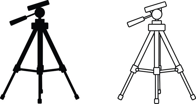 Professional tripod camera monopod setup isolated on transparent background, Vector