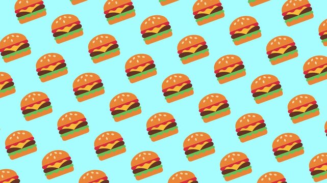 Vibrant burger pattern on blue background for food designs