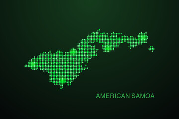 American Samoa Map - Digital dotted map with glowing green points on dark background, modern technology style, abstract data network design, clean minimal geometric vector illustration. © Whatever