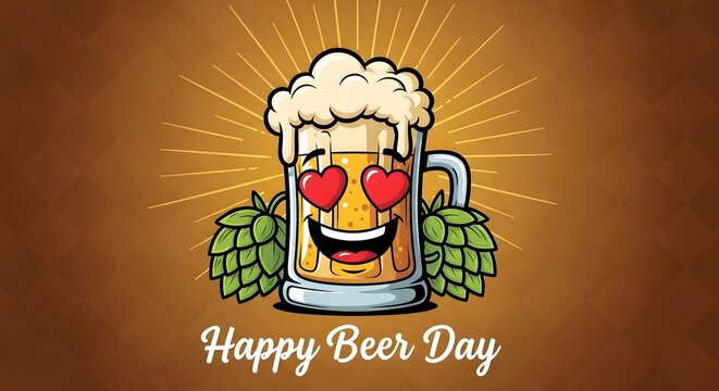 Happy beer day cartoon illustration