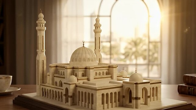 Model Mosque on Wooden Desk.