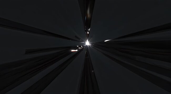 Abstract dark perspective with radiating lines meeting at a bright focal point