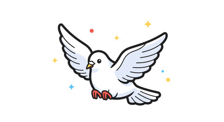 Naklejka premium A cheerful white dove with wings spread, illustrated in a modern, flat style, ideal for peace-themed designs