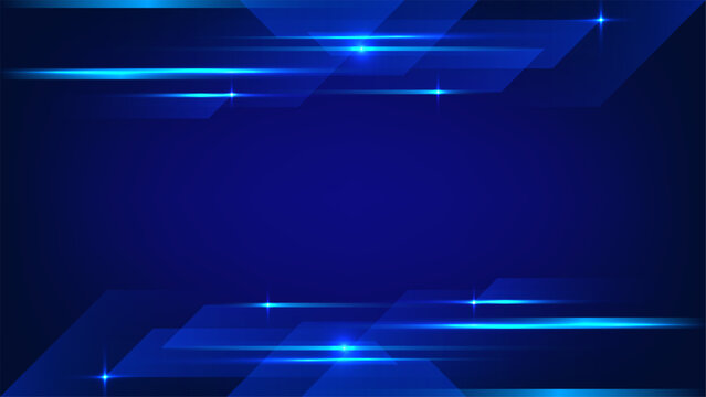 Blue technology abstract background with glowing geometric lines and futuristic light streaks for high tech digital concept