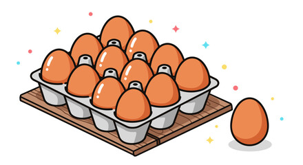 A colorful illustration of a carton filled with eggs, featuring a playful and modern style, ideal for food-related designs