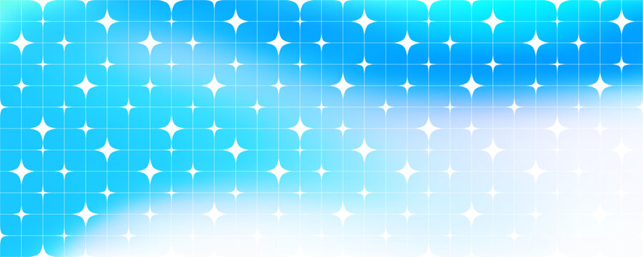 Y2K Background with Blue Gradient. Sparkling Star Grid Pattern. Abstract Vector Geometric Bg. Magic Star Shapes on a Blue Gradation Sky.