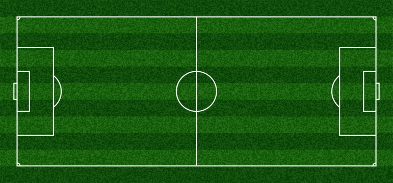Green Soccer Field Top View Background. Vector Green Grass Pitch Stadium Texture with Soccer Court Scheme. Realistic Sport Turf Ground Texture for Football and Baseball Games. Stadium Lines Illustrati
