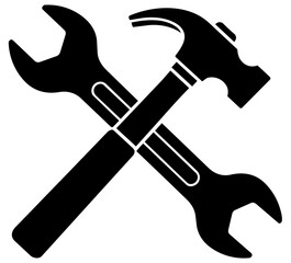 Crossed hammer and wrench vector illustration for repair and construction tools graphic design concept