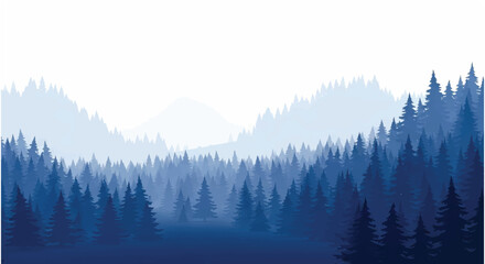 Fototapeta premium Misty Forest Landscape with Evergreen Trees.