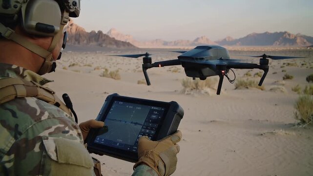 Using a drone at a remote desert location for reconnaissance and monitoring during daylight hours