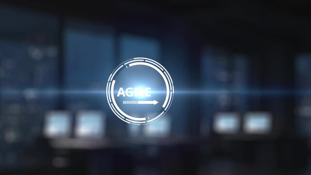 A robot hand reaches towards a digital display highlighting agile development, symbolizing the intersection of technology and innovative methodologies in modern business. Synapse