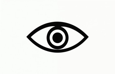 Black eye outline graphic on white. Simple modern icon symbolizes vision perception and observation. Minimalist design element for web or print.