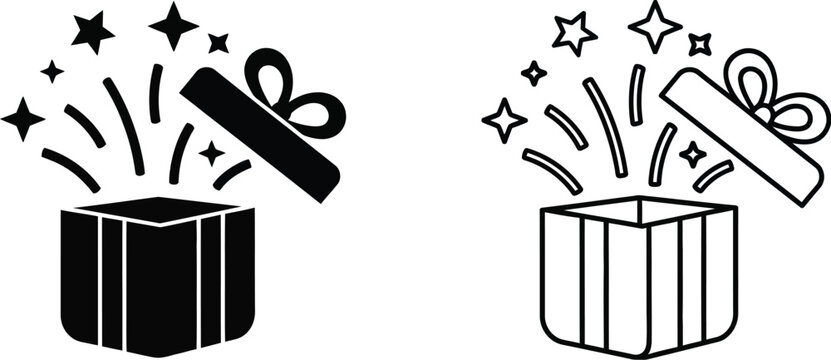 Gift boxes opening with magic stars and ribbons Vector