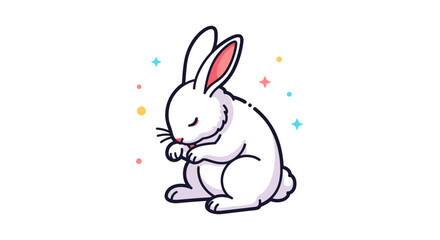 Fototapeta premium A cute, stylized rabbit sitting quietly with sparkles, featuring a modern, flat design aesthetic