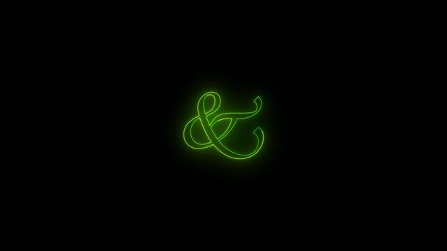 Bright Green Neon Ampersand Symbol on Black Background conjunction connection
