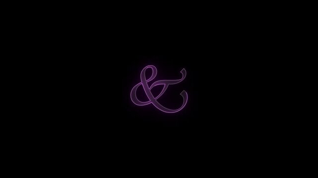 Soft Purple Neon Ampersand Symbol on Black Background conjunction connection