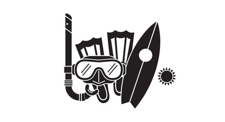 Snorkeling mask vector illustration with surfboard and swimming flippers and sun symbol design elements © Baby